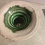Rare Find Candlestick Holders Ireland Castle Arch Pottery Kilkenny Handmade Studio Art Cobalt browne Green Original Sticker Table Accent. just one Image 4