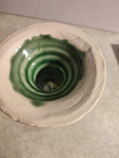 Rare Find Candlestick Holders Ireland Castle Arch Pottery Kilkenny Handmade Studio Art Cobalt browne Green Original Sticker Table Accent. just one