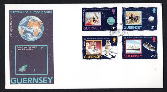 1991 Guernsey Europa: Europe in space Commemorative Stamps Official First Day Cover (FDC)