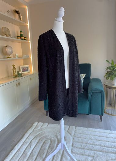 Elegant Black Sequins long Blazer. Size Medium UK 10-12 / EU 38-40