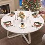 White Faux Marble Round Dining Circle Dining Desk Kitchen Shelf 4-6 People, Mid-Century Pedestal Dinner Table End Coffee Desk Office Living Room Table, White Marble, 51 Inch Image 7