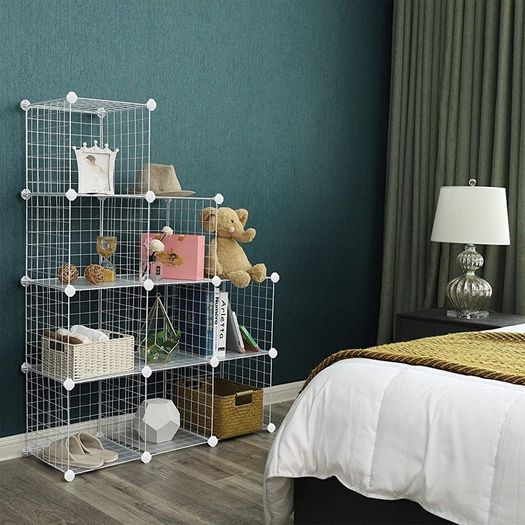 9-Cube Metal Wire Storage Rack, Interlocking Shelving Unit with Metal Wire Shelves, PP Plastic Sheets for Book Shoes Toys Clothes Tools, in Living Room, 93 x 31 x 93 cm MULTIPLE COLOURS AVAILABLE (FREE SHIPPING)