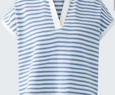 German brand Oui Cotton Polo Tshirt - Light Blue and White - UK 10 - BNWT RRP 80