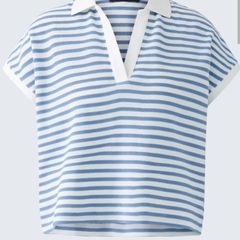 German brand Oui Cotton Polo Tshirt - Light Blue and White - UK 10 - BNWT RRP 80
