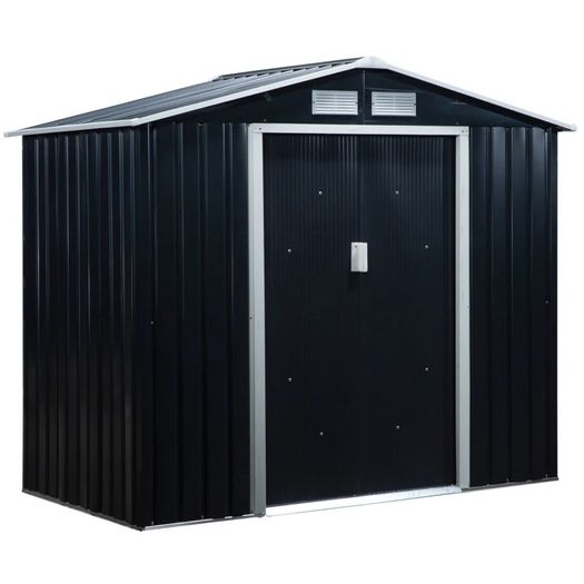 NEW SALE | 7ft x 4ft Lockable Garden Shed Large Patio Roofed Tool Metal Storage Building Foundation Sheds Box Outdoor Furniture, Dark Grey