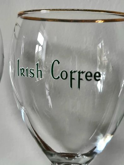 Vintage Irish Coffee Glasses Set of 2, Gold Rim Shamrock Stem