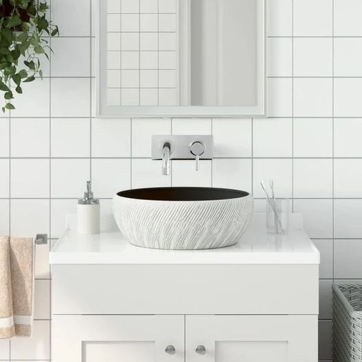 Countertop Basin Black and Grey Round 41x14 cm Ceramic
