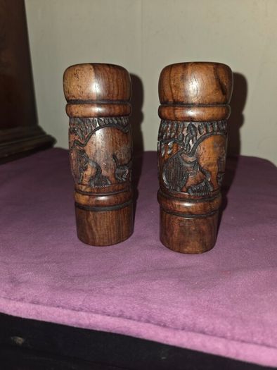 Carved Wooden African Salt and Pepper shakers