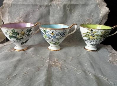 Vintage American State Flower Series Fine Bone China Teacups