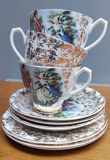 Bone China Tea Trio / Set, 22k Gold Rim