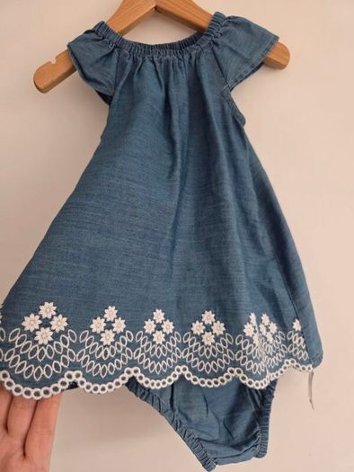 3-6m, With Tags Soft Denim Chambray Dress with Matching Bloomers