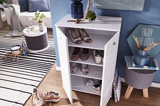 Shoe Cupboard 2 Door / 60 x 90 x 35 CM White Front High Shine 12 Pairs of shoes