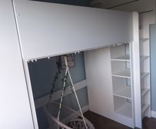 IKEA Smasted Loft Bed. White With Pink WardrobeDoors. Single. Without Desk. Hanging Swing Chair. LED Strip Lighting. Freshly Painted. Perfect As New Condition.