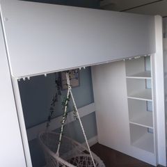 IKEA Smasted Loft Bed. White With Pink WardrobeDoors. Single. Without Desk. Hanging Swing Chair. LED Strip Lighting. Freshly Painted. Perfect As New Condition.