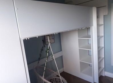 IKEA Smasted Loft Bed. White With Pink WardrobeDoors. Single. Without Desk. Hanging Swing Chair. LED Strip Lighting. Freshly Painted. Perfect As New Condition.