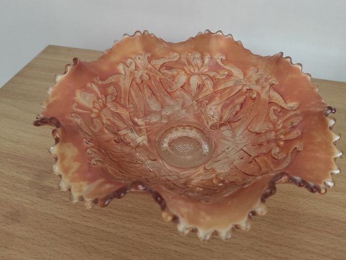 Vintage Carnival Glass Marigold Lustre 3 Footed Bowl