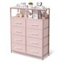 Dresser for Bedroom with 8 Fabric Drawers, Tall Storage Organizer Unit with 2 Layers Shelf, TV Stand with Sturdy Metal Frame (Pink) Image 2
