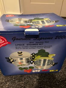 Brand New / Unused Gourmet Supreme 3-Piece Stainless Steel Steamer Set (In Factory Plastics)