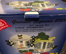 Brand New / Unused Gourmet Supreme 3-Piece Stainless Steel Steamer Set (In Factory Plastics)