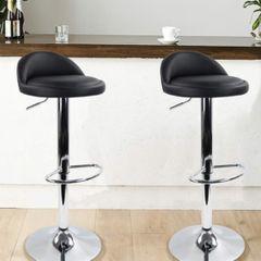Leather Round Bar Stool with Back Rest Height Adjustable Swivel Pub Chair Home Kitchen Bar stools Backless Stool with Footrest Black