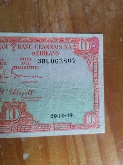 1949 Ireland Ten Shillings Banknote