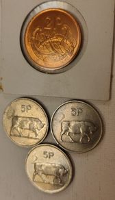 Four Irish Decimal Coins 2p and 5p 1974 to 1980