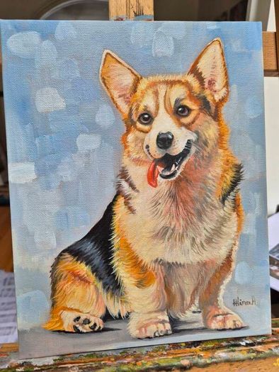 Happy Corgi - oil painting