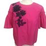 Studio preen pink & Navy embroidered short bell sleeve blouse size 12 includes postage Image 2