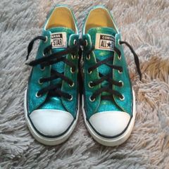 Metallic turquoise converse girls 12.5
