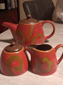 Teapot with Jug and Sugar Bowl .. Tara Pottery  (3 Piece Set) Priced to Clear
