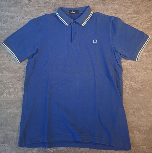 Fred Perry Men's M Twin Tipped Polo Royal Blue Yellow Stripe