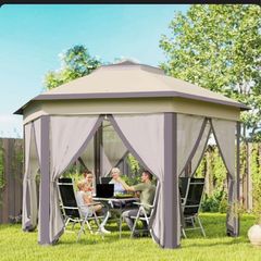 Cover only -  Outsunny Hexagon Garden Gazebo - Pop Up Outdoor Patio Double Roof Instant Shelter with Netting, 3 x 4m, Beige