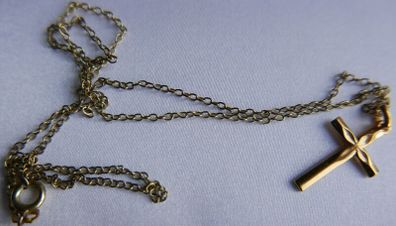 Vintage Gold Plated Cross Pendant and Chain L-10"