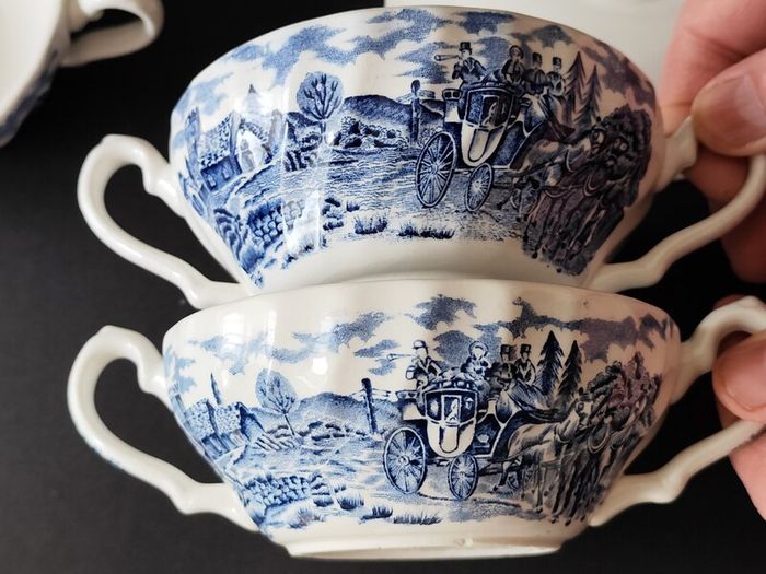 A Set of Six Myott Staffordshire Ironstone Royal Mail Soup Bowls and Melody Saucers