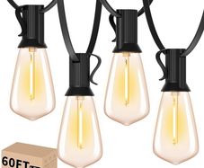 Outdoor String Lights Mains Powered 60FT, Festoon Light Waterproof with 30+1 LED Plastic Bulbs, ST38 Hanging Lighting for Outside Patio Cafe Indoor Party 2700K Warm White
