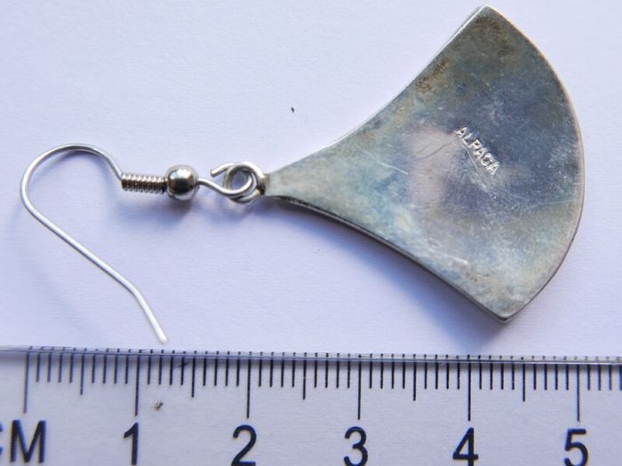 Vintage Alpaca Mexico Turquoise & Abalone Inlaid Silver Earrings