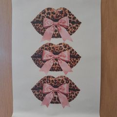 Leopard print lips with pink bows poster