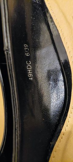 Black patent peep toe shoes