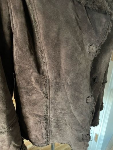 Shearling coat jacket fur suede leather women Gerry Webber size 10-12 brown
