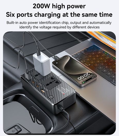 Car Plug 200V Incependent Switch Multiple Protections USB QC3.0+TC PD Fast Charging Car Inverter