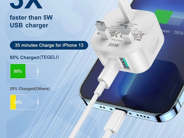 USB C Plug,20W Type C Fast Charger Plug and Cable for iPhone Charging Plug and Lead,Fast Charge for iPhone 14/14 Pro/13/13 Pro/12/12 Pro/11/SE/10/8/iPhone USB-C Adapter Plug UK and Lightning Wire