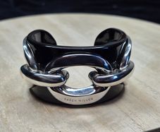Karen Millen Black Acrylic & Silver Tone Chunky Chain Link Cuff Bracelet