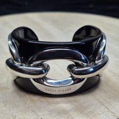 Karen Millen Black Acrylic & Silver Tone Chunky Chain Link Cuff Bracelet