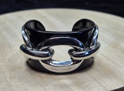 Karen Millen Black Acrylic & Silver Tone Chunky Chain Link Cuff Bracelet