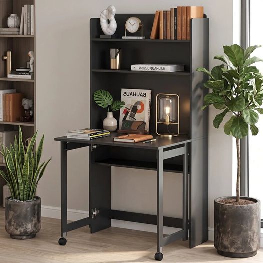 Foldable Computer Desk with Storage Shelves