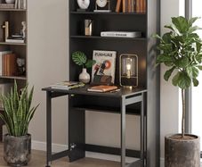 Foldable Computer Desk with Storage Shelves
