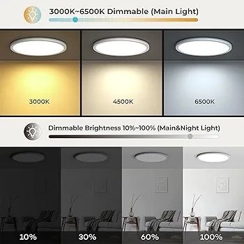 LED Ceiling Light Dimmable 24W, Ceiling Lamp with Remote Control Timeable, 2000K Night Light Warm, Panel 3000K-6500K for Bedroom Kid's Room Living Room Bathroom, Round White 11.8 Inch