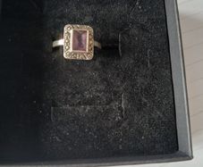 Silver marcasite & amethyst ring