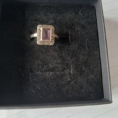 Silver marcasite & amethyst ring