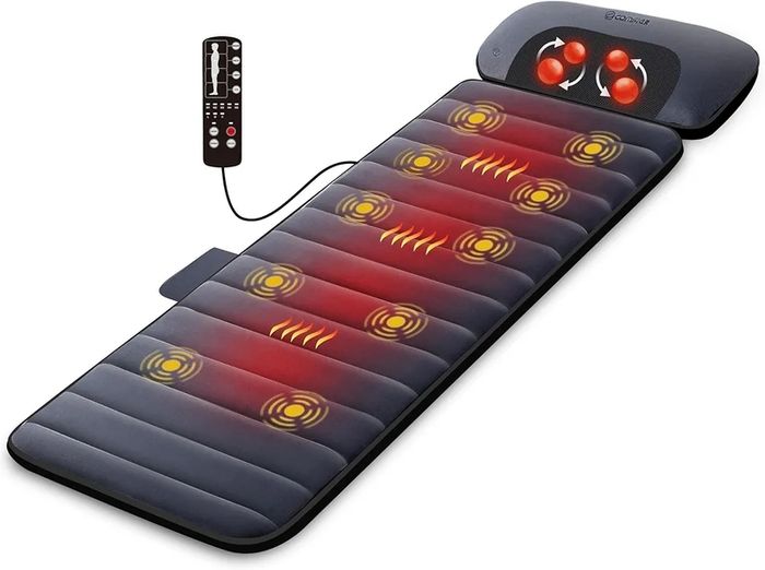 Massage Mat with Heat Pad,Full Body Massage Bed with Shiatsu Neck Massage Pillow,10 Vibrating Motors & 4 Heating Pads for Back Relief,Massagers for Neck & Back,Gifts for Women,Men